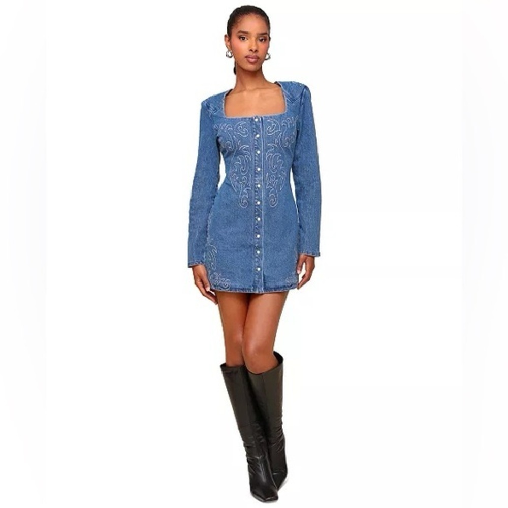 Avec Les Filles Women's Portrait Neck Snap Front Embroidered Dress Size 4 - Picture 2 of 13